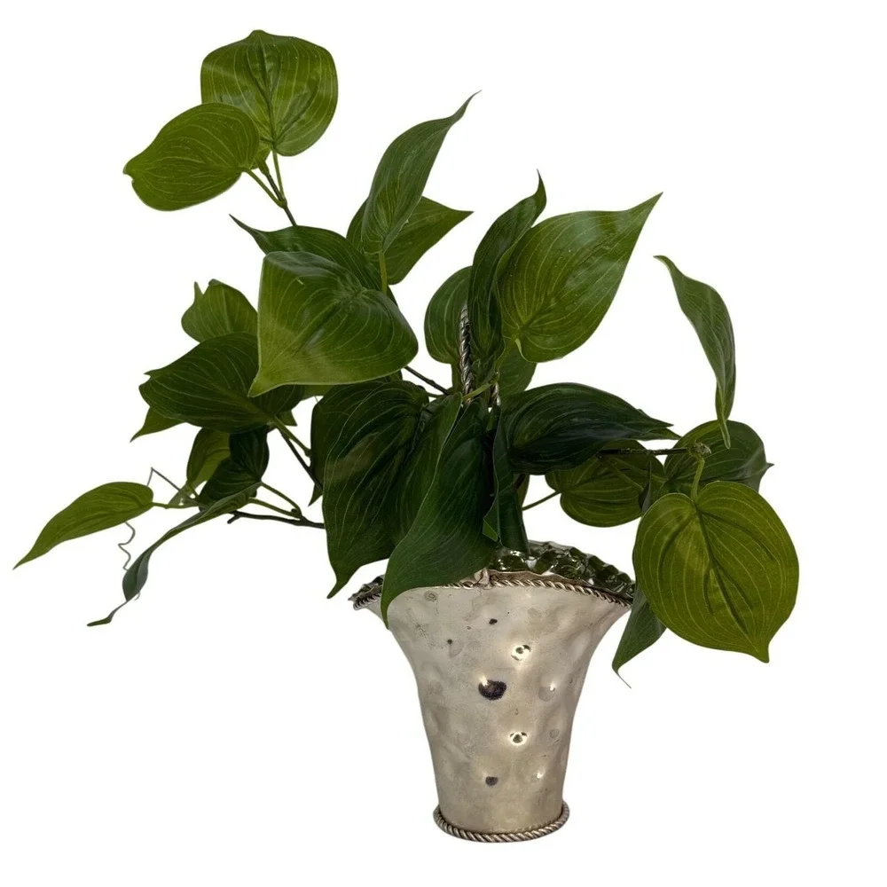 Vintage Silver Silver-plated Flower Basket Dimpled Vase India Twisted Handle